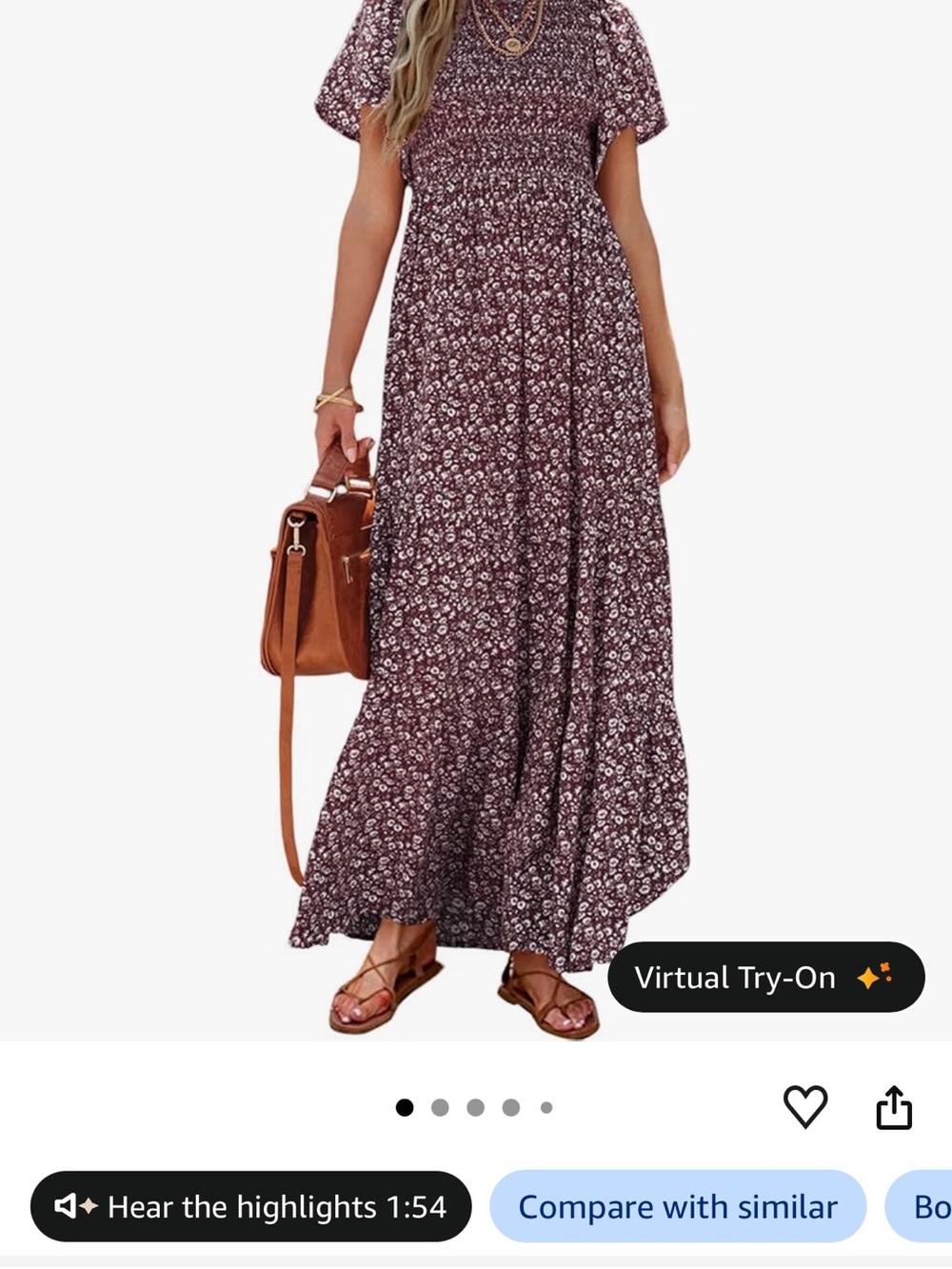 Smocked Waist Burgundy Floral Maxi Dress - NWT - Picture 7 of 7